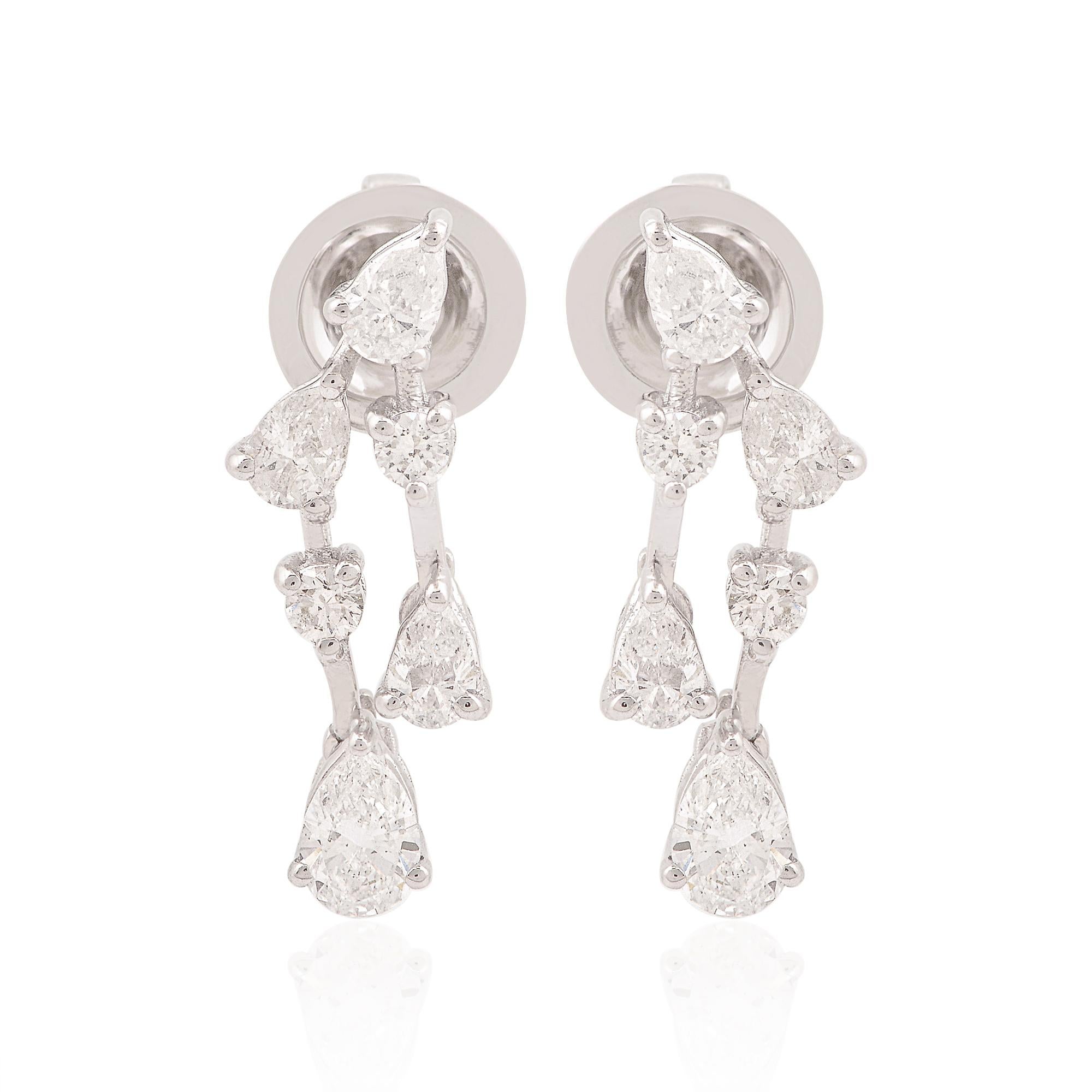 Boucles d
oreilles poire et diamant rond de 1,10 carat en or blanc 18 carats Bijoux fins