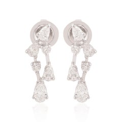 Boucles d
oreilles poire et diamant rond de 1,10 carat en or blanc 18 carats Bijoux fins