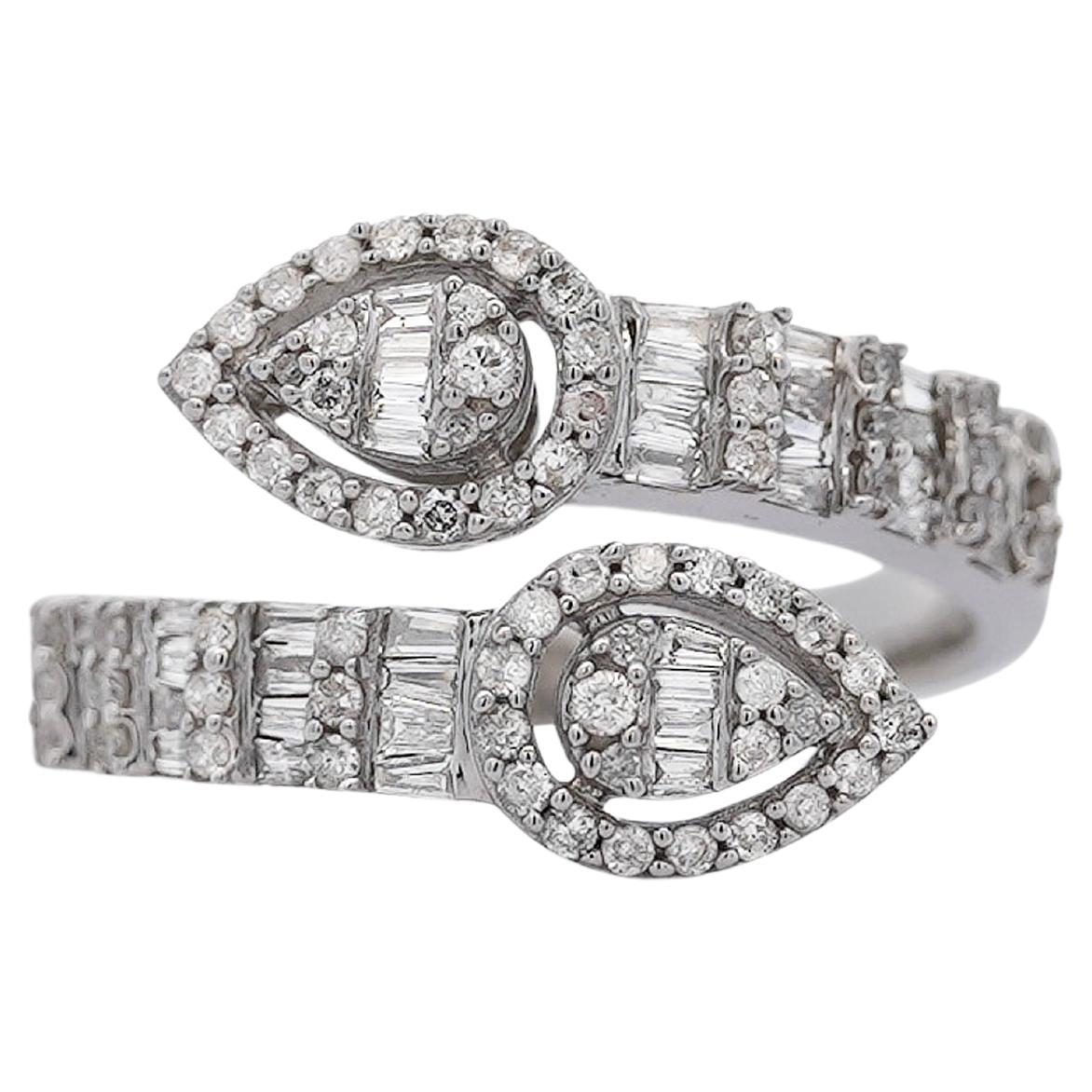 1.10 Carat Pear Shape Diamond Cluster Bypass Ring in 14K White Gold
