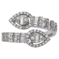 1.10 Carat Pear Shape Diamond Cluster Bypass Ring in 14K White Gold