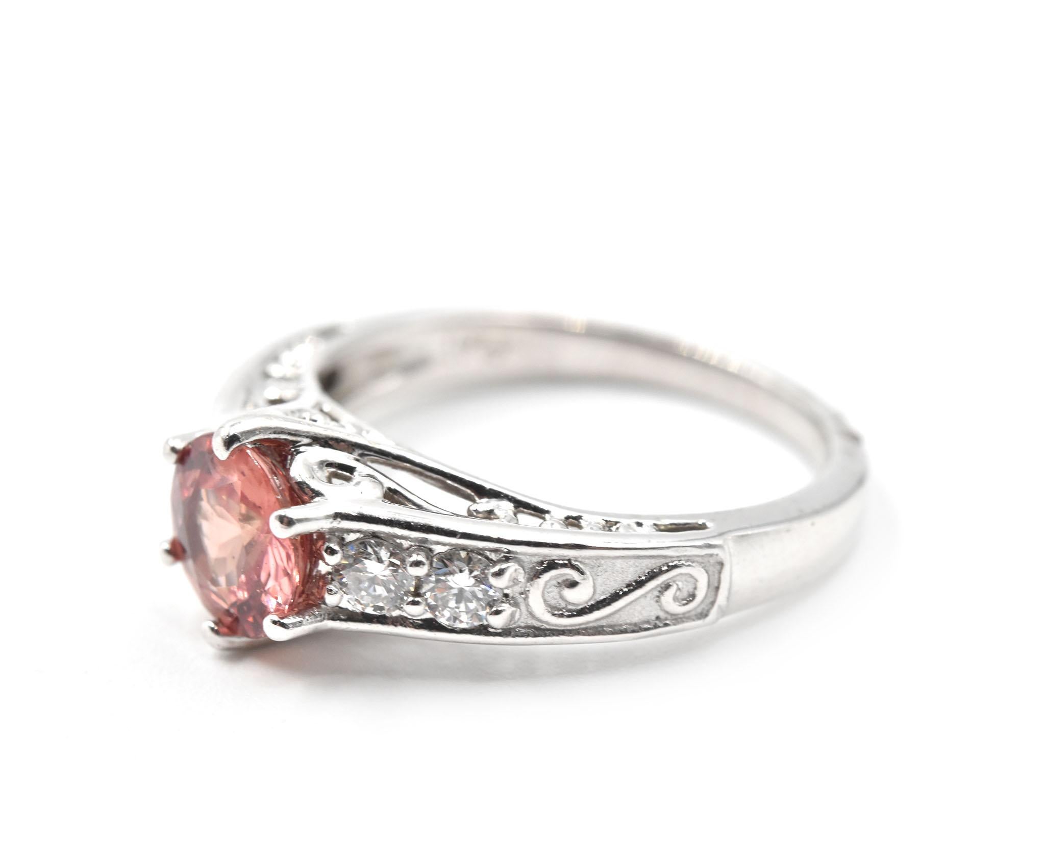 1.10 Carat Pink Sapphire and Diamond Platinum Ring In Excellent Condition In Scottsdale, AZ