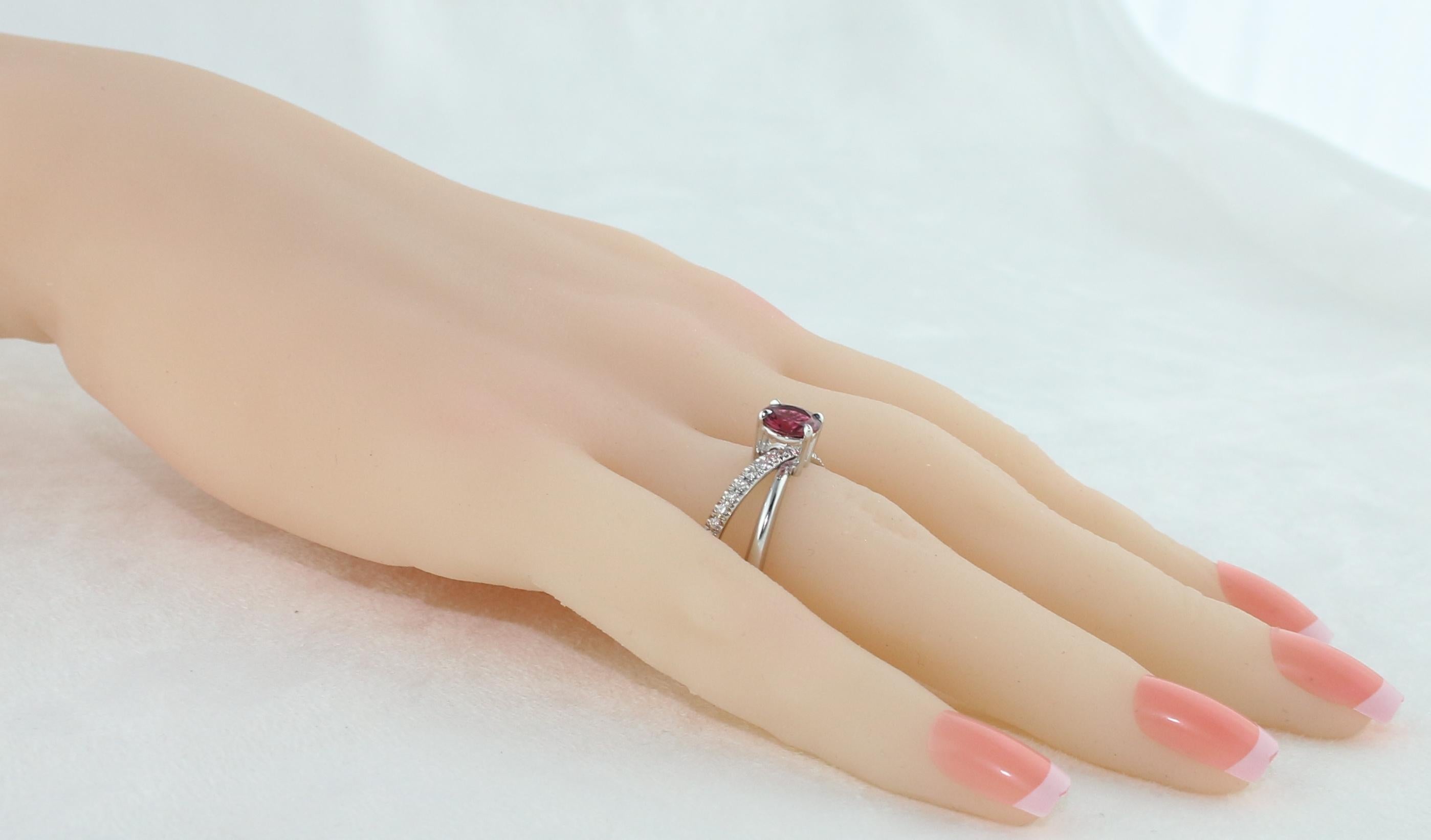 Women's 1.10 Carat Pink Tourmaline Diamond Gold Spin Ring For Sale