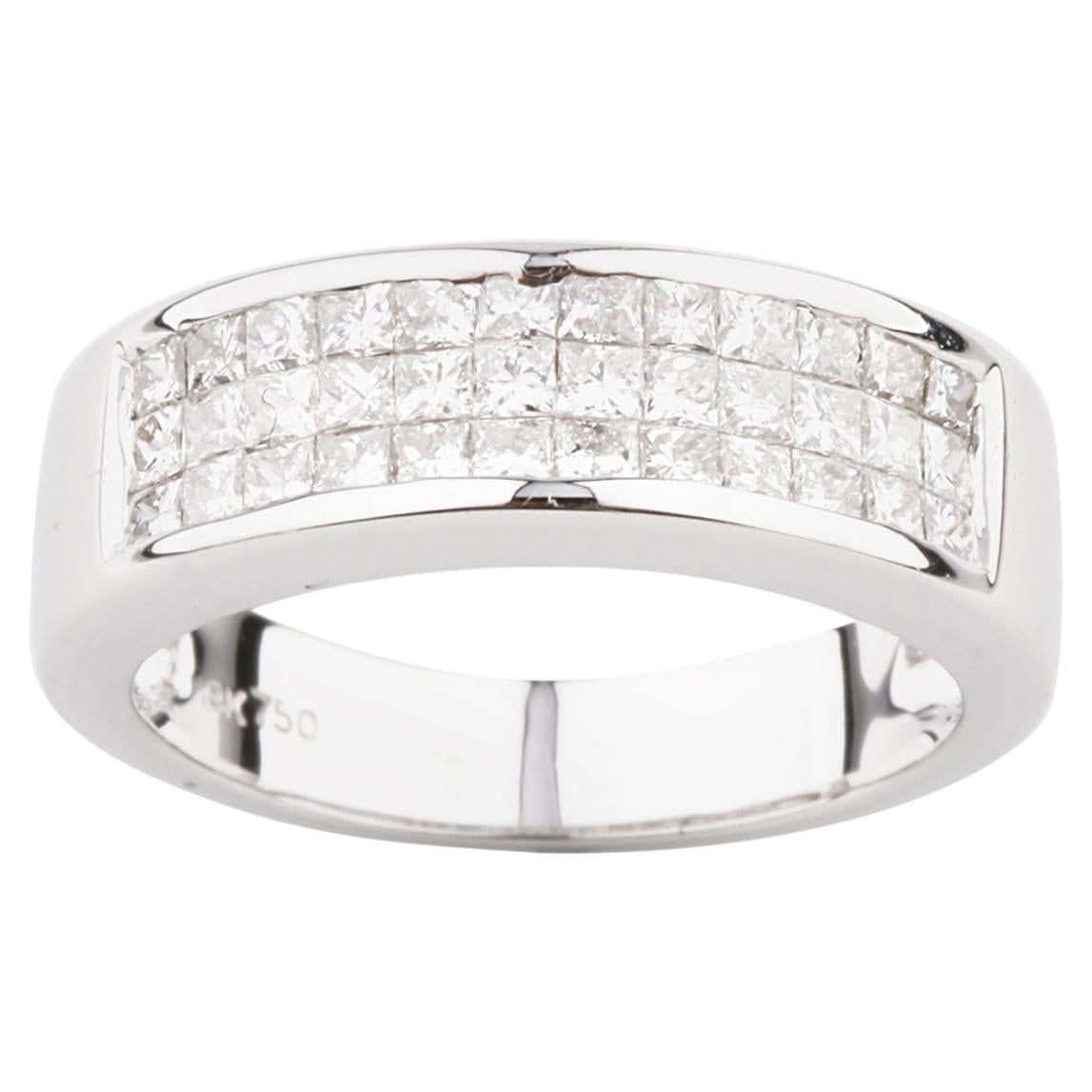 1.10 Carat Princess Diamond Plaque Band Ring in White Gold For Sale