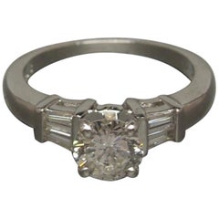 1.10 Carat Round and Baguette Diamond Platinum Ring
