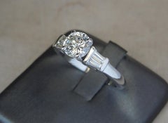 1.10 Carat Round and Baguette Diamond Platinum Ring
