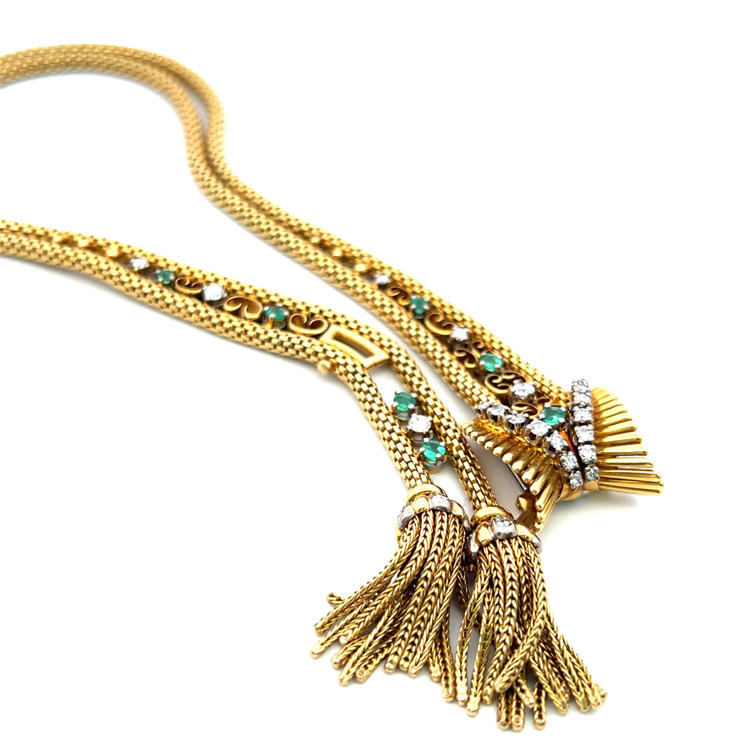 Diamante brillante redondo de 1,10 quilates Esmeralda de 0,35 quilates  Collar Gargantilla YG 18K en venta 5