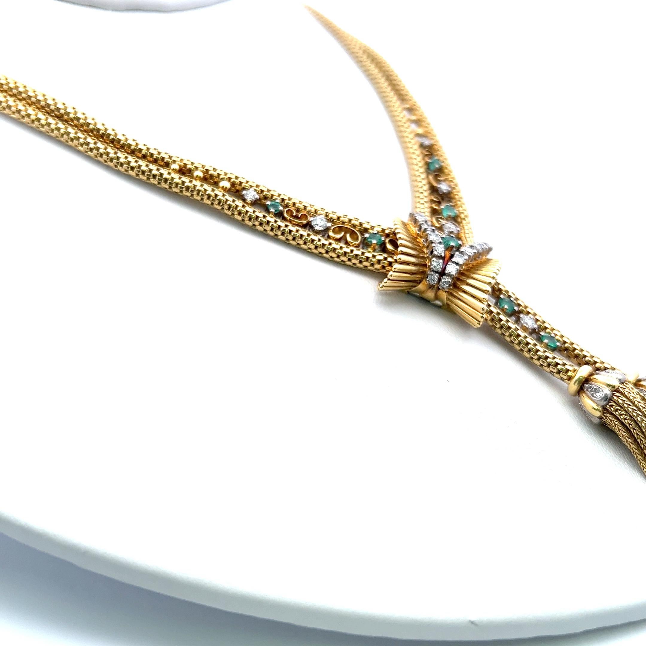 Diamante brillante redondo de 1,10 quilates Esmeralda de 0,35 quilates  Collar Gargantilla YG 18K Corte brillante en venta