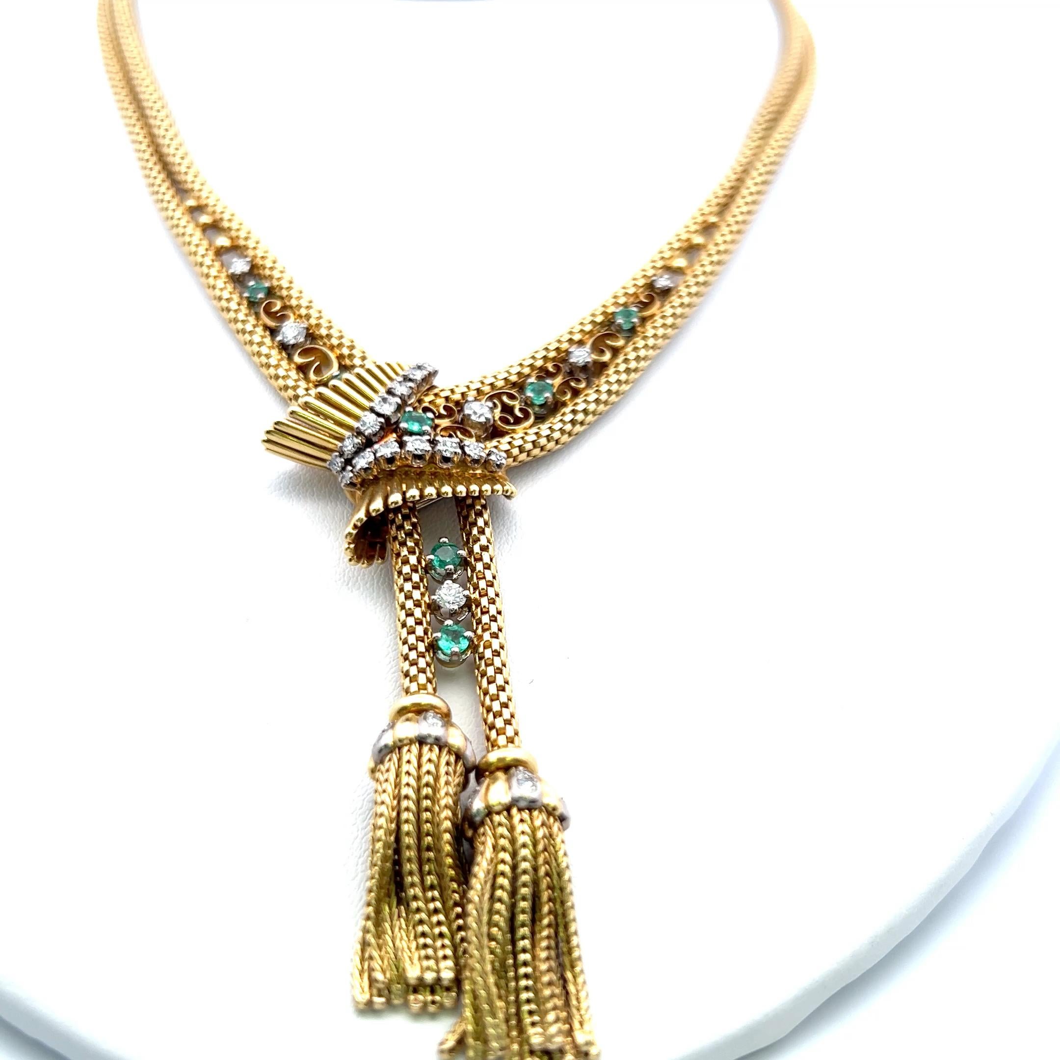 Diamante brillante redondo de 1,10 quilates Esmeralda de 0,35 quilates  Collar Gargantilla YG 18K en Bueno estado para la venta en New York, NY