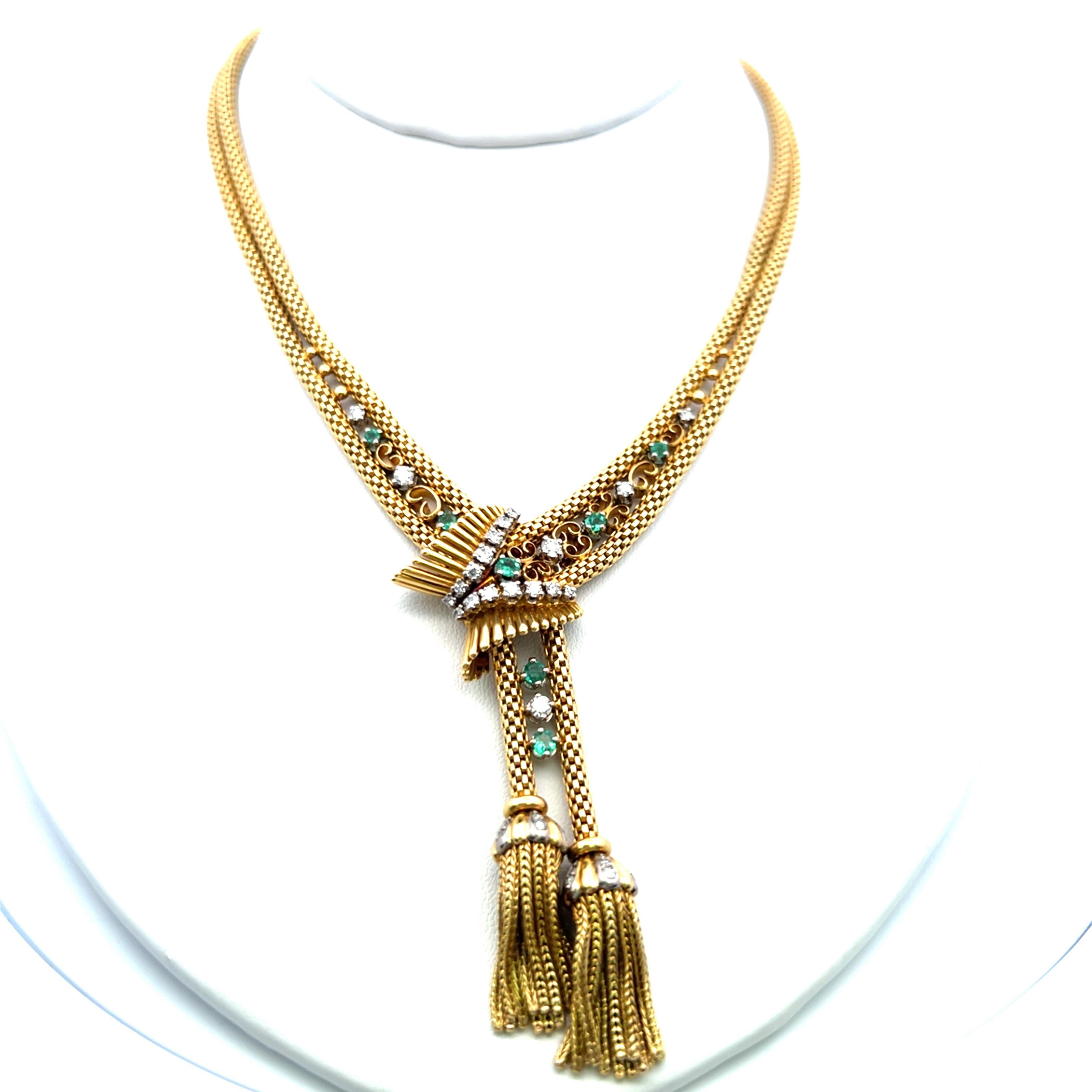 De las mujeres Diamante brillante redondo de 1,10 quilates Esmeralda de 0,35 quilates  Collar Gargantilla YG 18K en venta