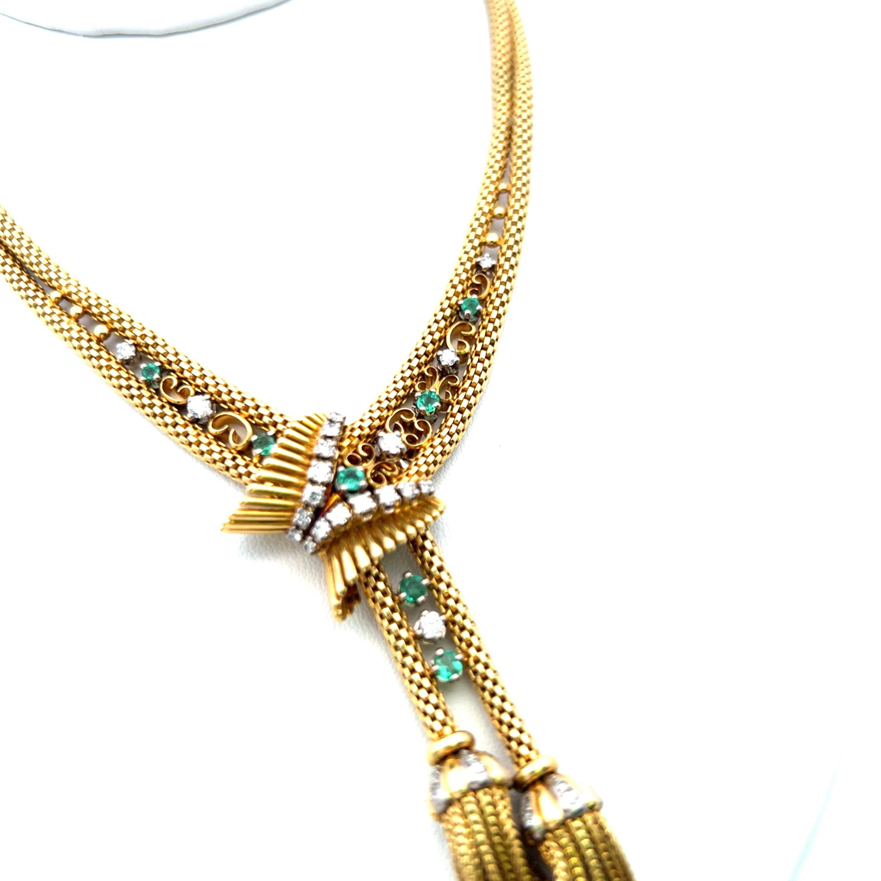 Diamante brillante redondo de 1,10 quilates Esmeralda de 0,35 quilates  Collar Gargantilla YG 18K en venta 1