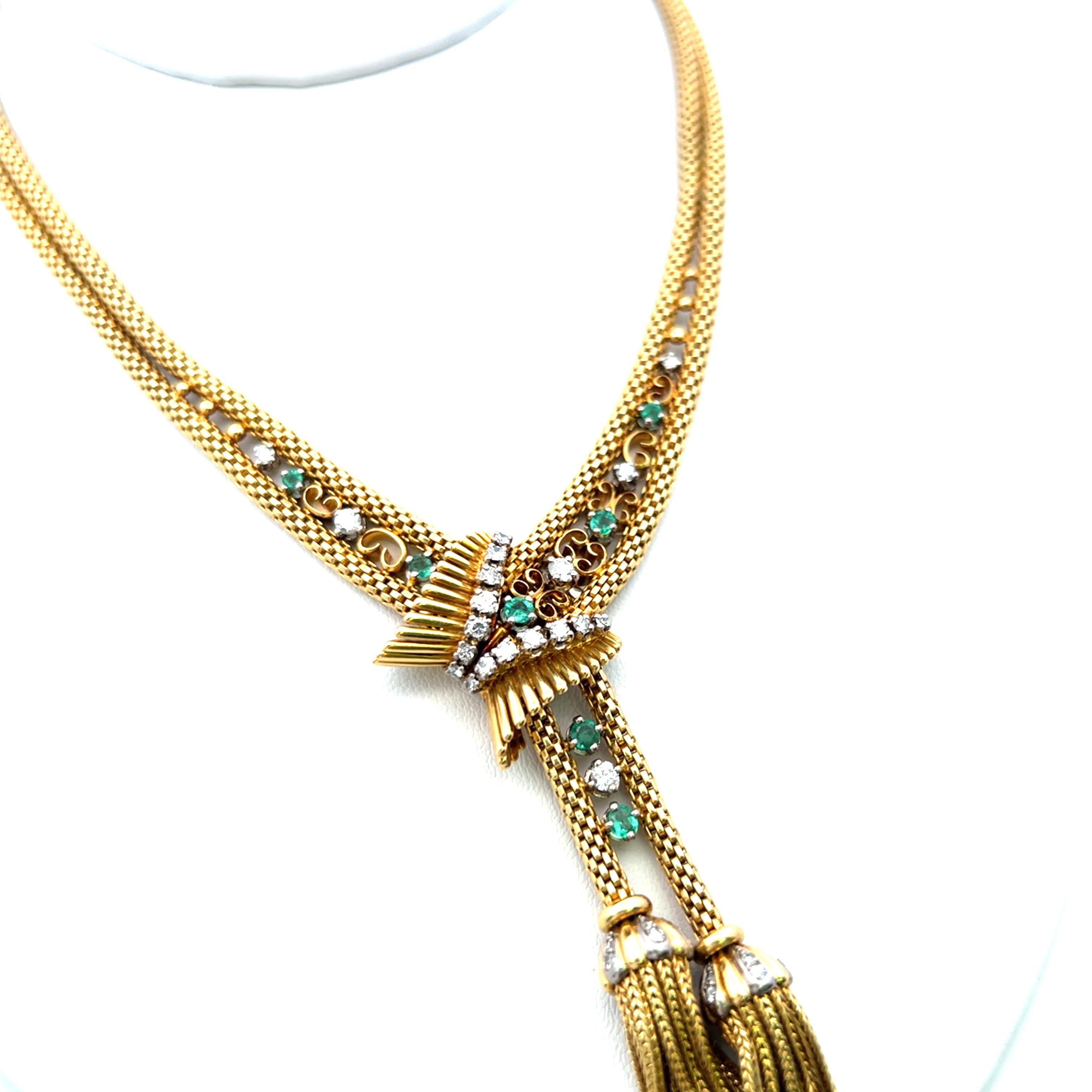 Diamante brillante redondo de 1,10 quilates Esmeralda de 0,35 quilates  Collar Gargantilla YG 18K en venta 2