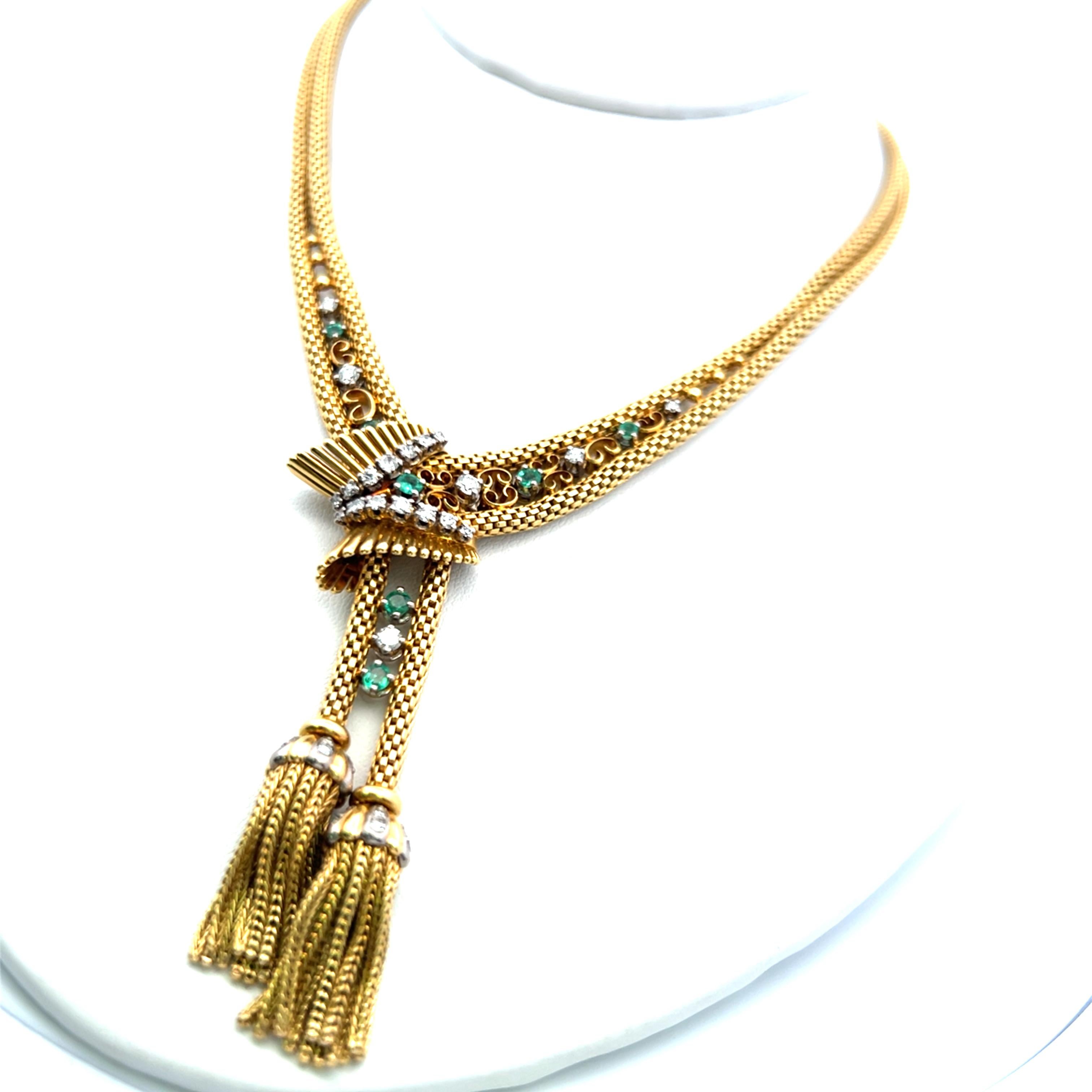 Diamante brillante redondo de 1,10 quilates Esmeralda de 0,35 quilates  Collar Gargantilla YG 18K en venta 3