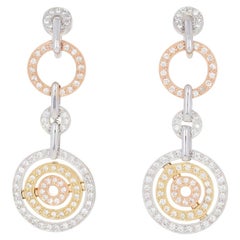 1.10 Carat Round Brilliant Diamond Circle Earrings 18 Karat Gold Pierced Dangles