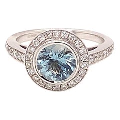 1.10 Carat Round Cut Aquamarine and Diamond Ring in 18k White Gold