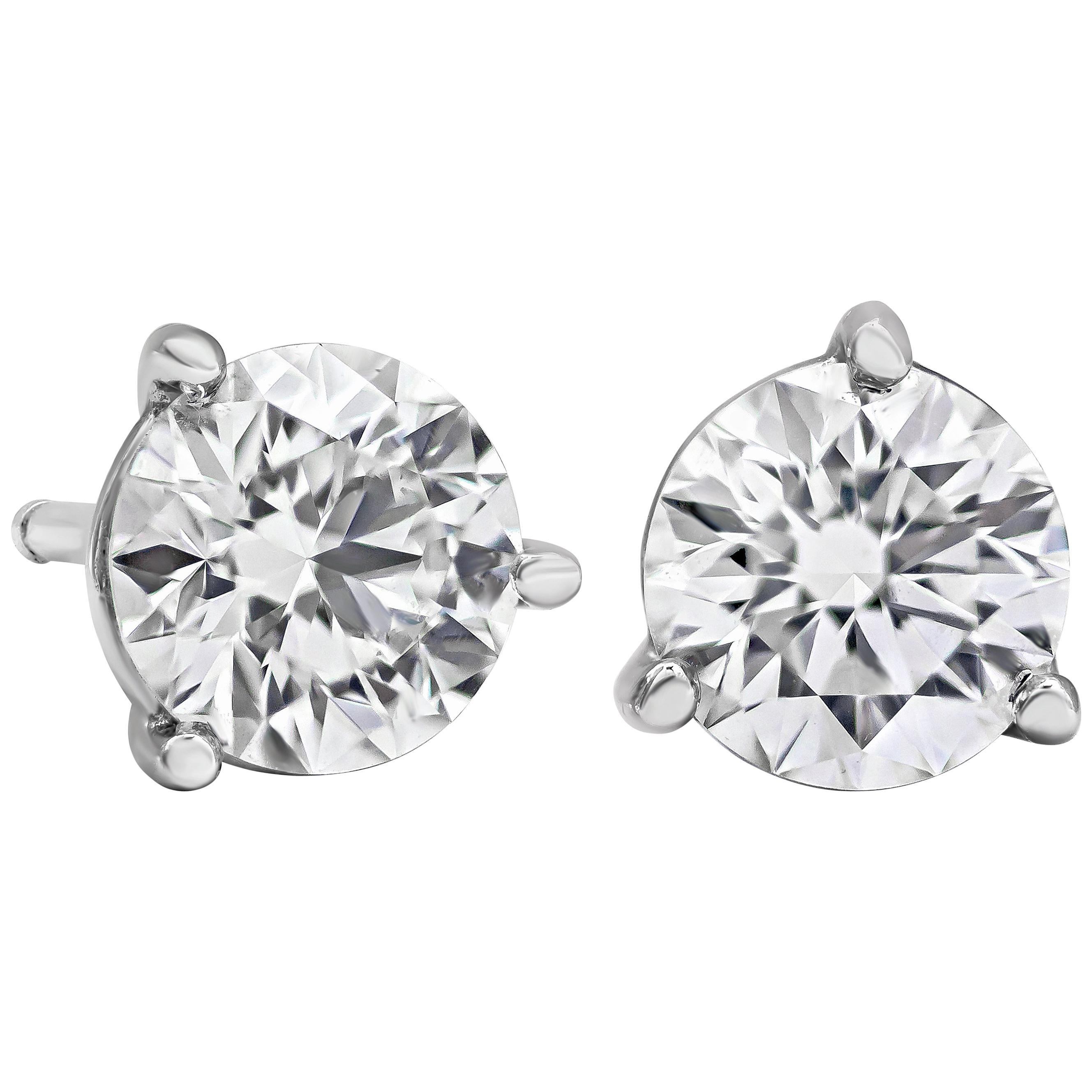 1.10 Carat Round Diamond Martini Set Three-Prong Stud Earrings