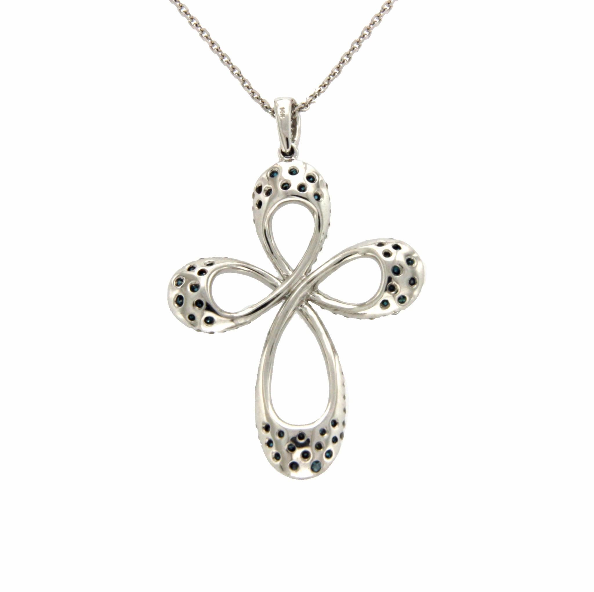 Women's 1.10 Carat Round Diamonds 14 Karat Gold Cross Pendant Necklace