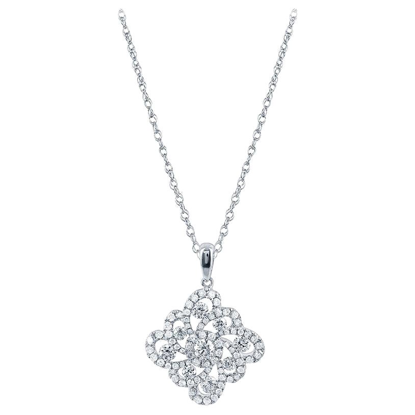 Collier pendentif en or blanc 18 carats avec diamants ronds de 1,10 carat