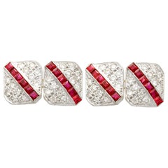 Vintage 1.10 Carat Ruby and 1.82 Carat Diamond White Gold Cufflinks circa 1980