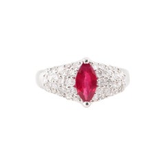 1.10 Carat Ruby and Diamond Engagement Ring Set in Platinum