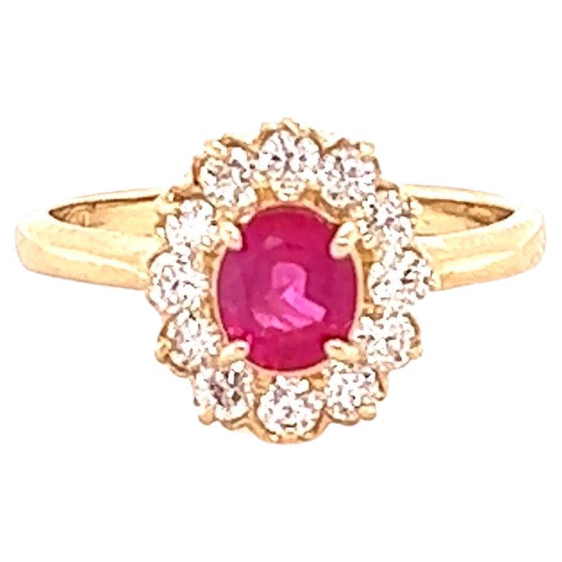 1.10 Carat Ruby Diamond Yellow Gold Ballerina Engagement Ring