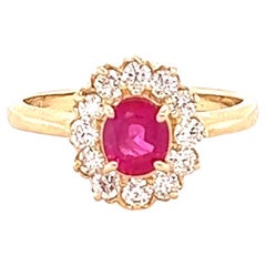 Vintage 1.10 Carat Ruby Diamond Yellow Gold Ballerina Engagement Ring