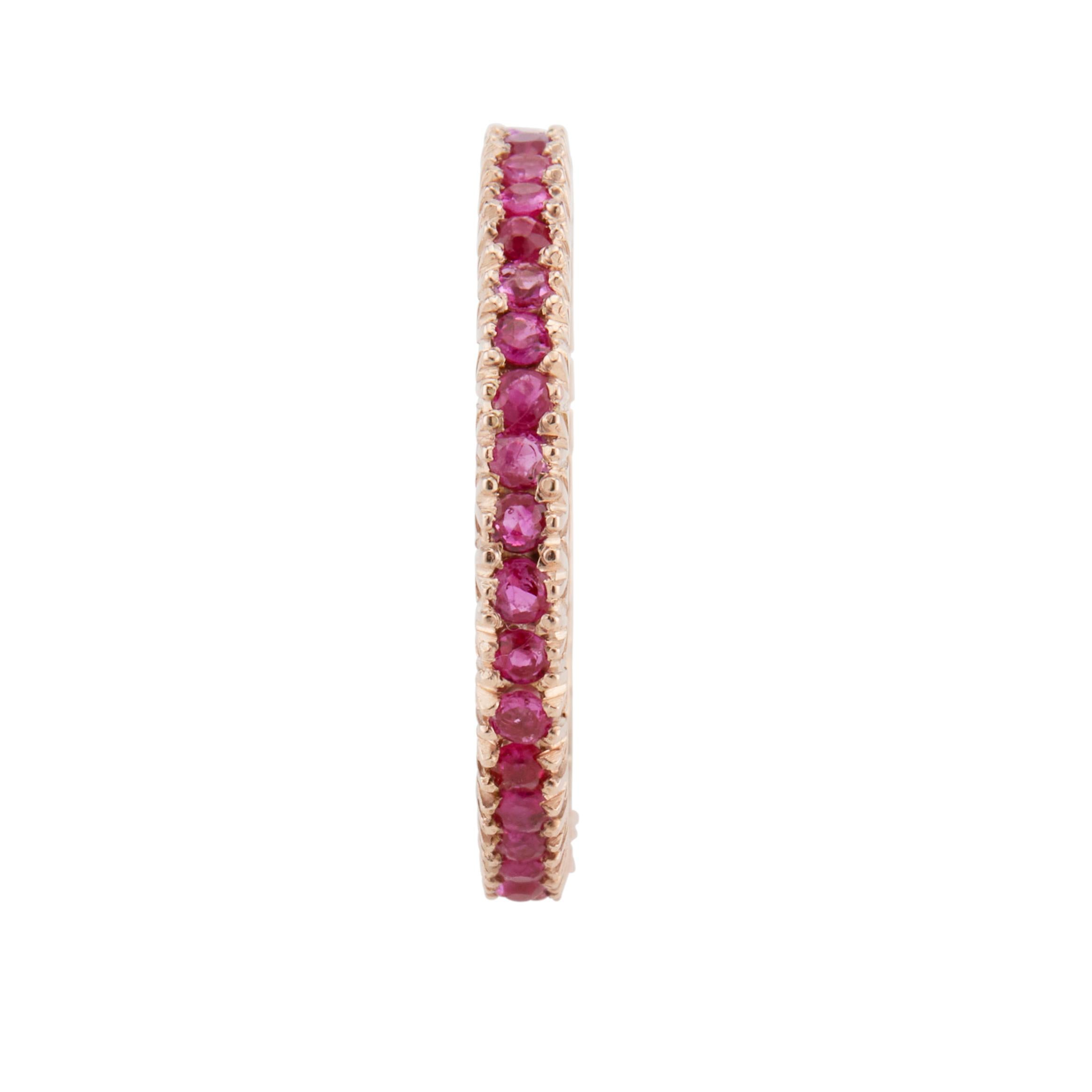 Round Cut 1.10 Carat Ruby Rose Gold Eternity Band Ring