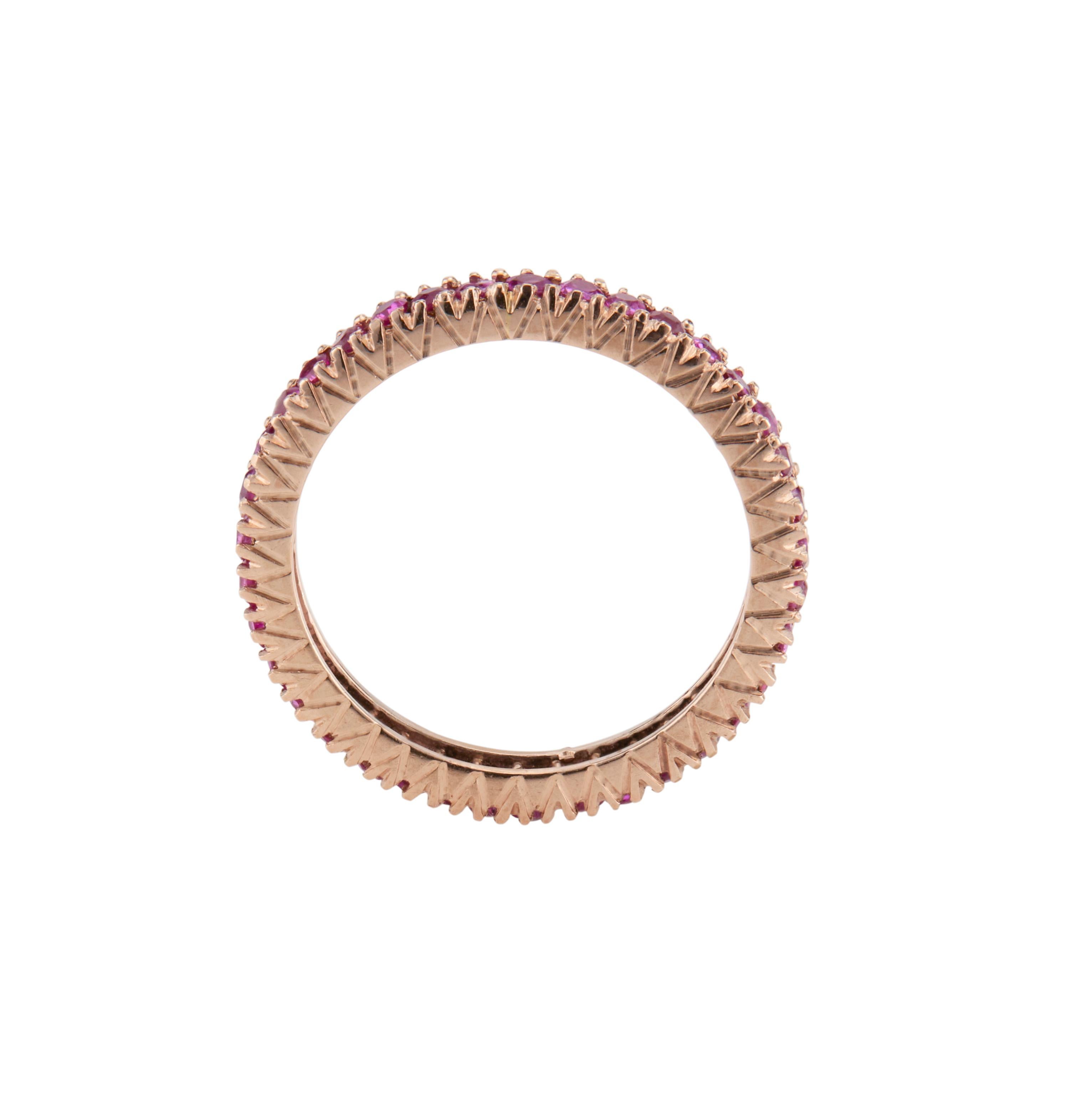 1.10 Carat Ruby Rose Gold Eternity Band Ring In Good Condition In Stamford, CT