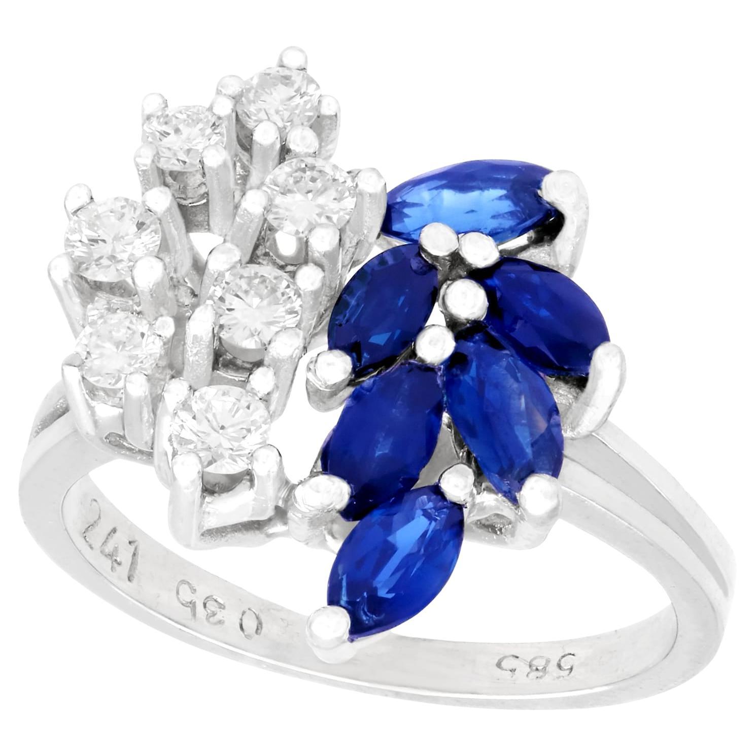 1.10 Carat Sapphire and Diamond White Gold Cocktail Ring For Sale