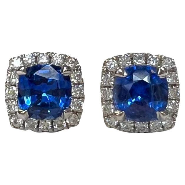 1.10 Carat Sapphire Halo Studs Earrings For Sale
