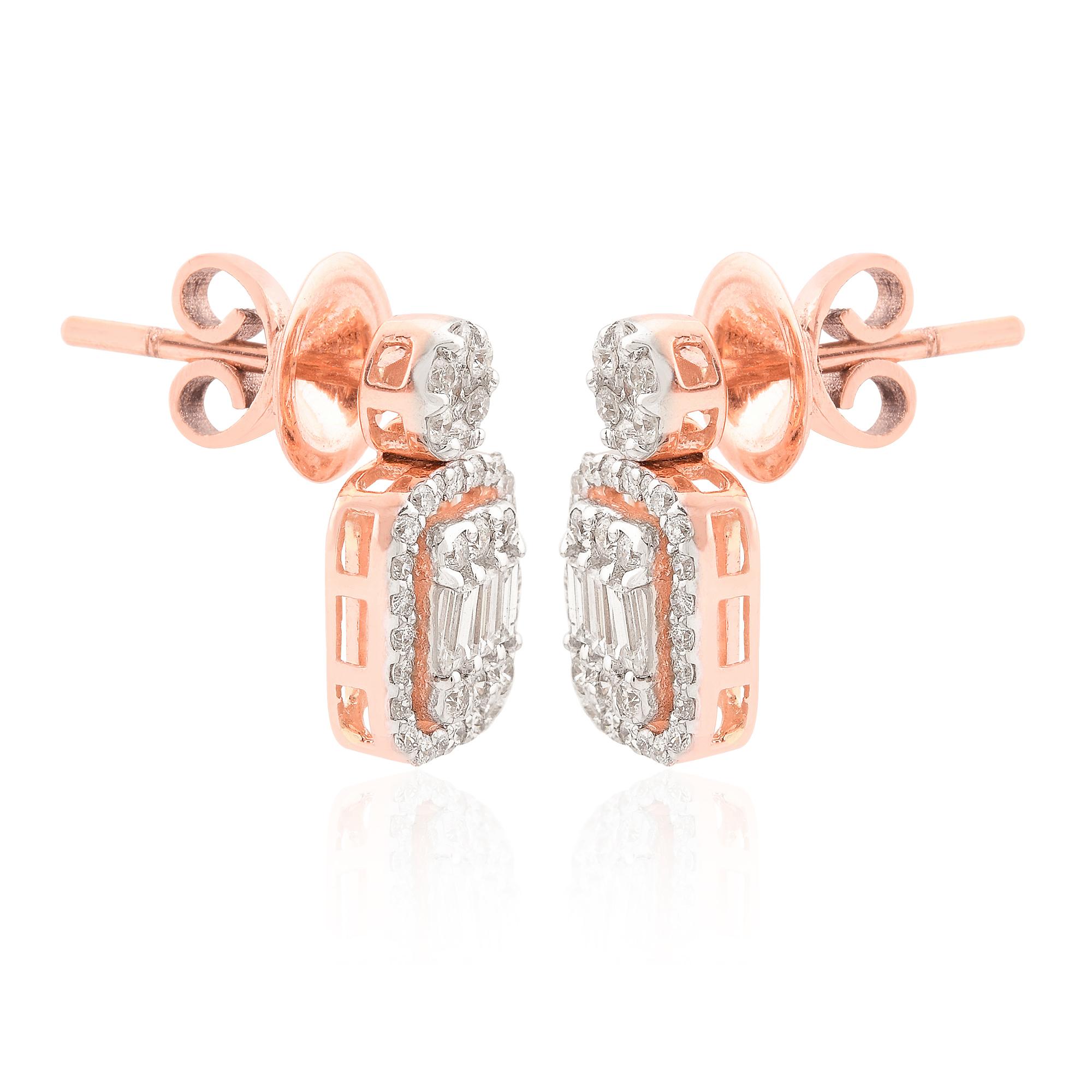 Women's 1.10 Carat SI Clarity HI Color Baguette Diamond Dangle Earrings 14k Rose Gold For Sale