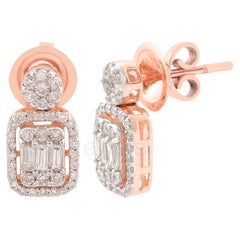 1.10 Carat SI Clarity HI Color Baguette Diamond Dangle Earrings 18k Rose Gold