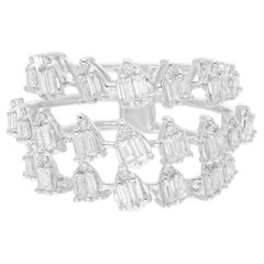 1.10 Carat SI Clarity HI Color Diamond Cocktail Ring 18 Karat White Gold Jewelry