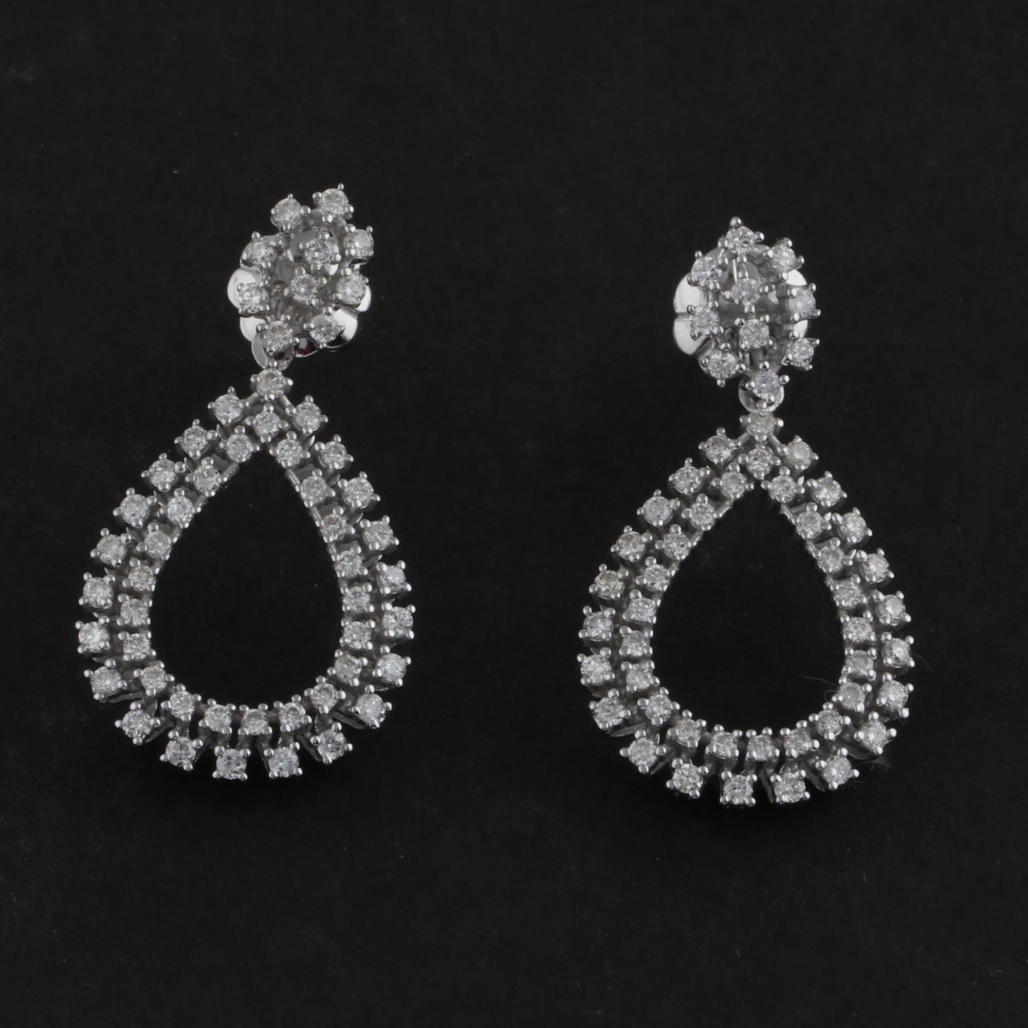 Real 1,10 Karat SI Reinheit HI Farbe Diamant-Ohrringe 14 Karat Weißgold Ohrhänger (Moderne) im Angebot