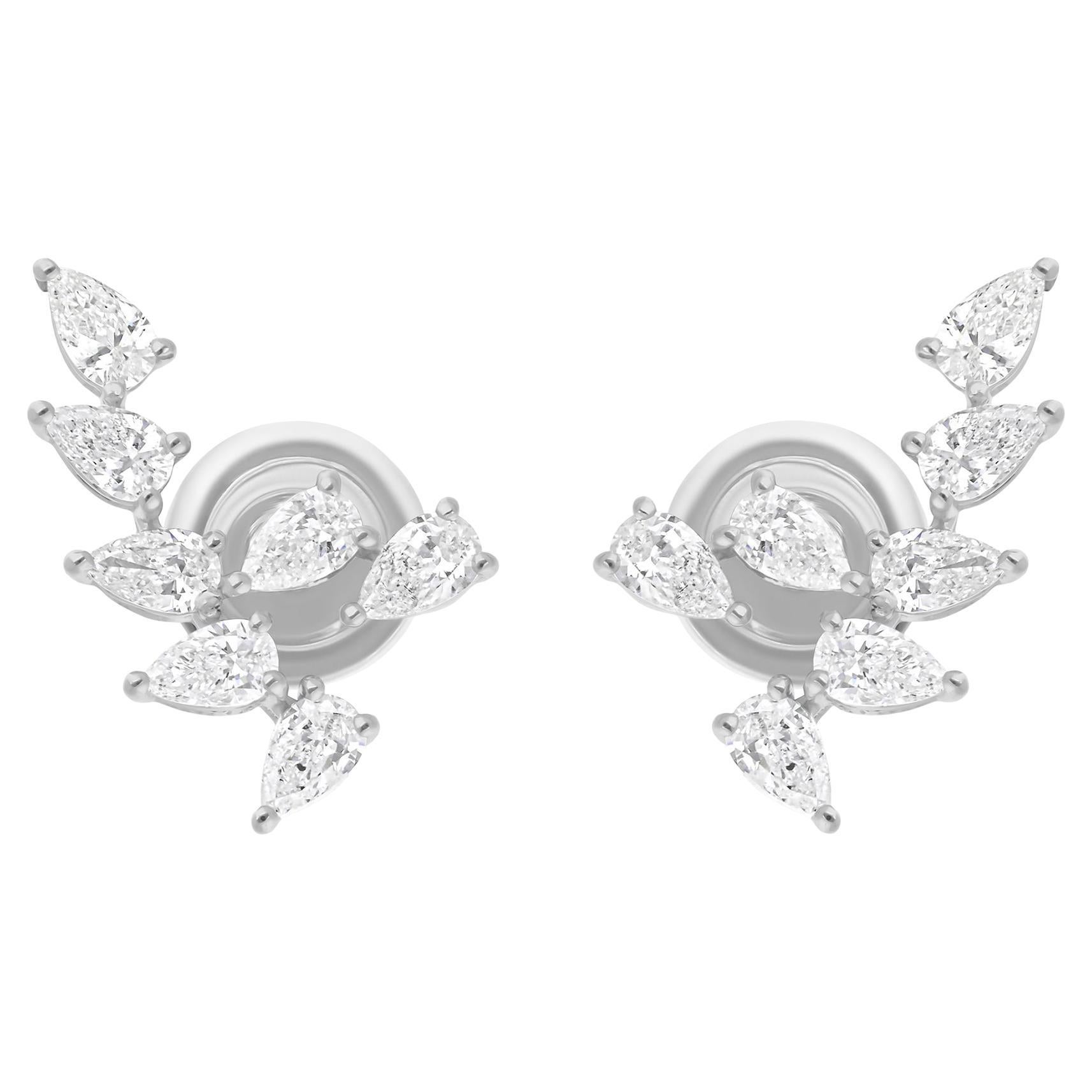 1.10 Carat SI Clarity HI Color Pear Diamond Earrings 18 Karat White Gold Jewelry