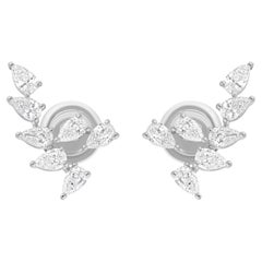 Boucles d'oreilles en or blanc 18 carats avec diamant poire de 1,10 carat de pureté SI de couleur hi-colore