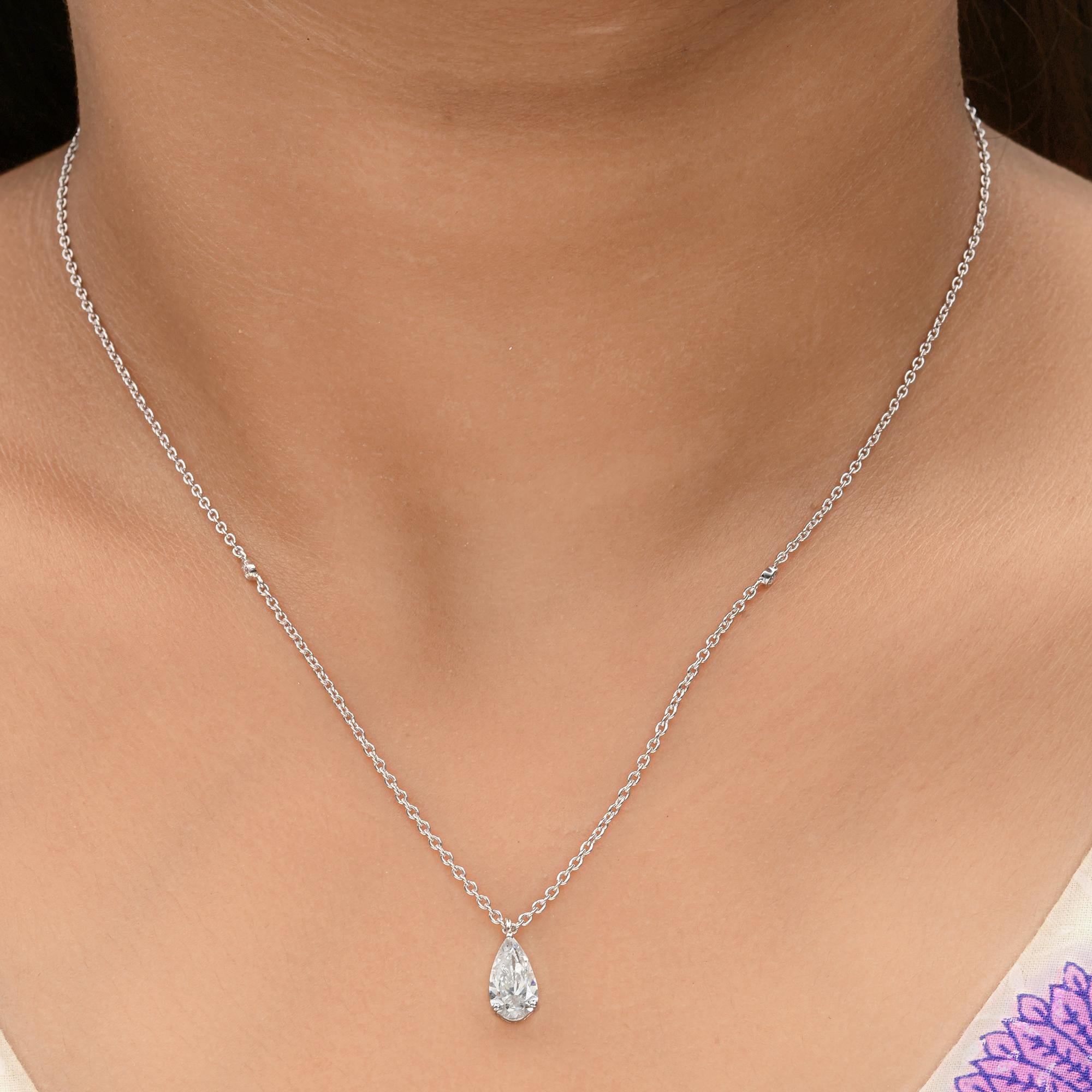 Modern 1.10 Carat SI/H Pear Brilliant Cut Diamond Necklace 18 Karat White Gold Jewelry For Sale