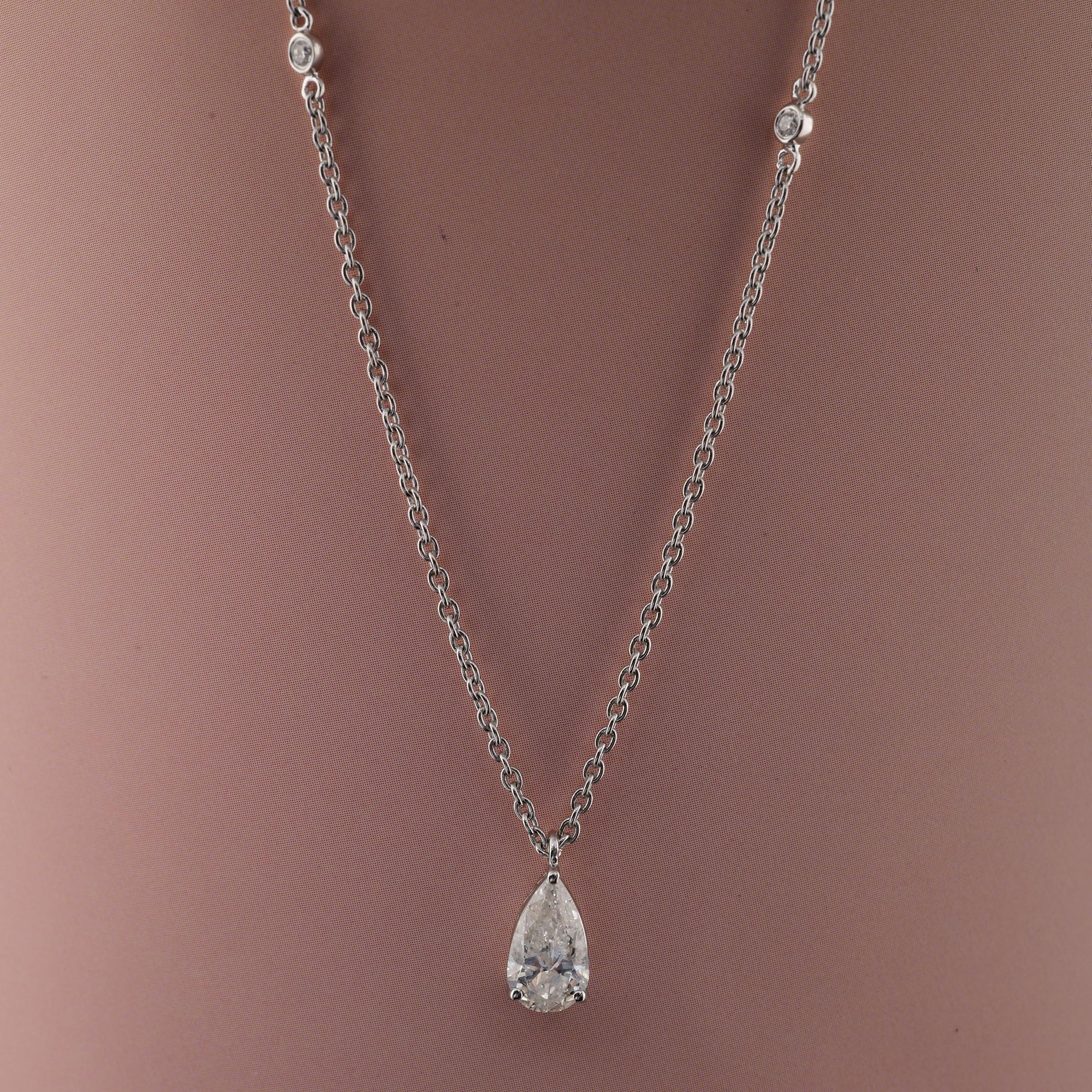 Pear Cut 1.10 Carat SI/H Pear Brilliant Cut Diamond Necklace 18 Karat White Gold Jewelry For Sale