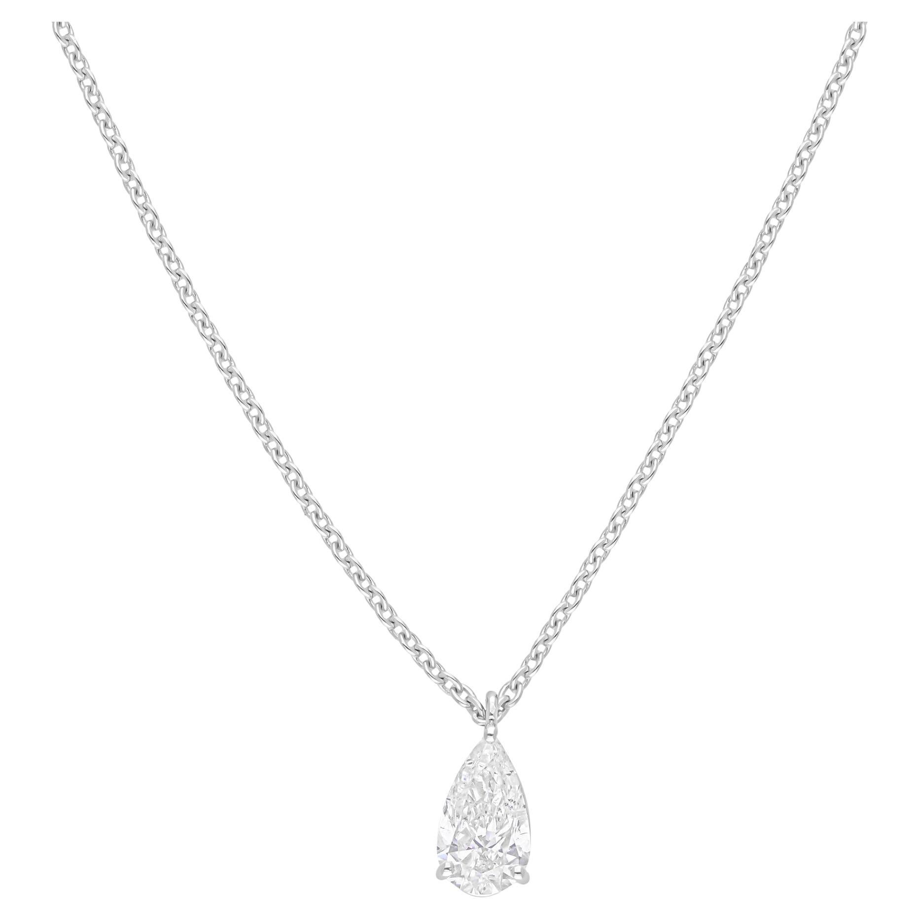 1.10 Carat SI/H Pear Brilliant Cut Diamond Necklace 18 Karat White Gold Jewelry