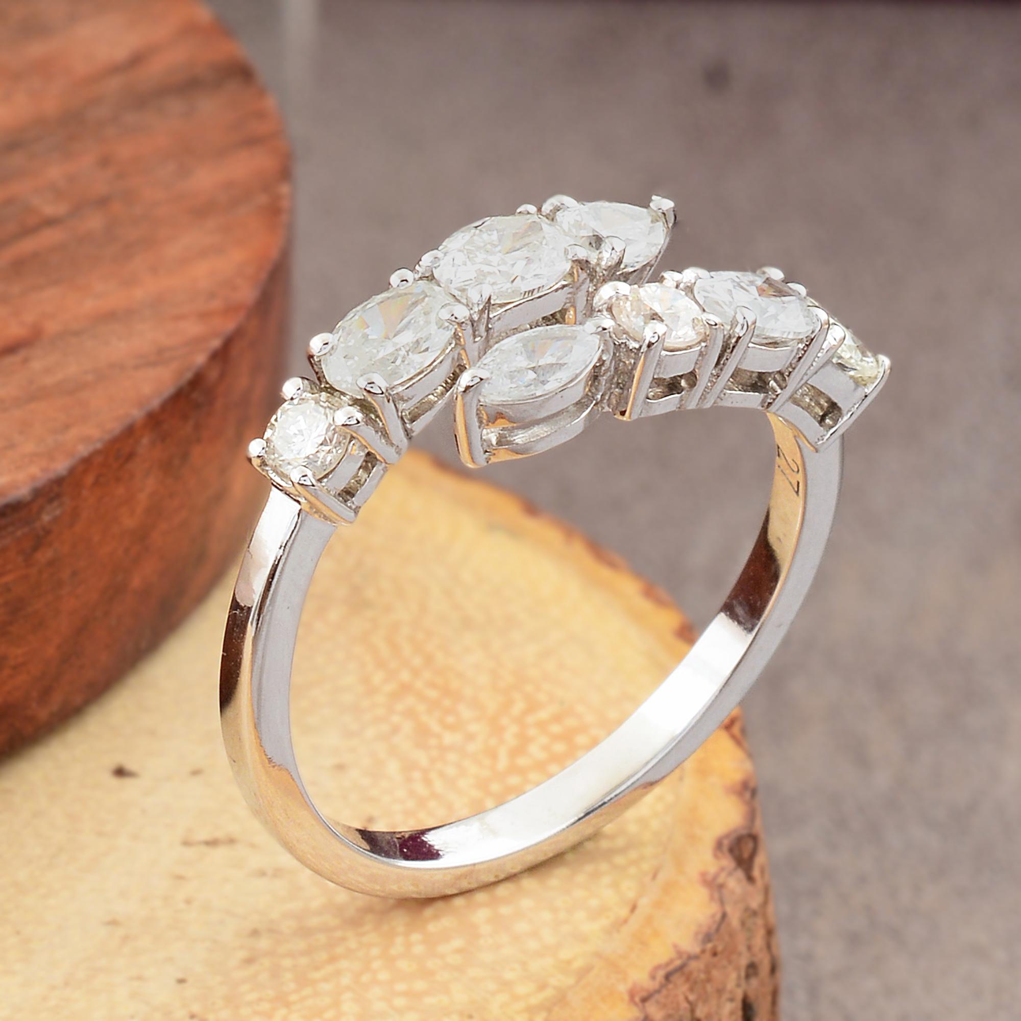 Modern 1.10 Carat SI/HI Marquise Oval Round Diamond Fine Wrap Ring 10 Karat White Gold For Sale