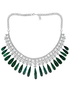 110 Carat Tear Drop Green Tourmaline and 25 Ct Diamond Necklace Suite 18 K Gold
