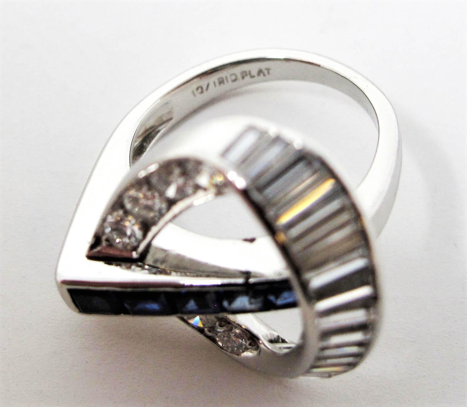 1.10 Carat Total Diamond and Sapphire Swirl Cocktail Ring in Platinum For Sale 7