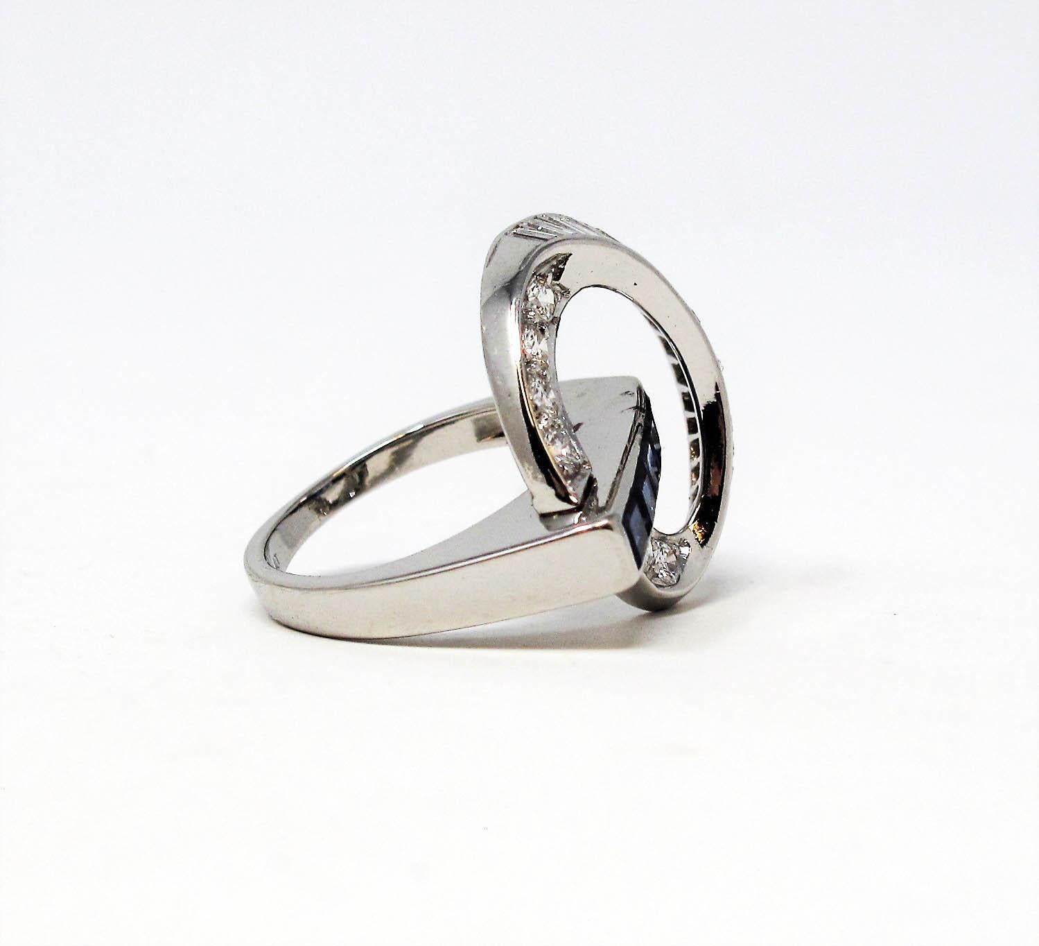1.10 Carat Total Diamond and Sapphire Swirl Cocktail Ring in Platinum For Sale 1