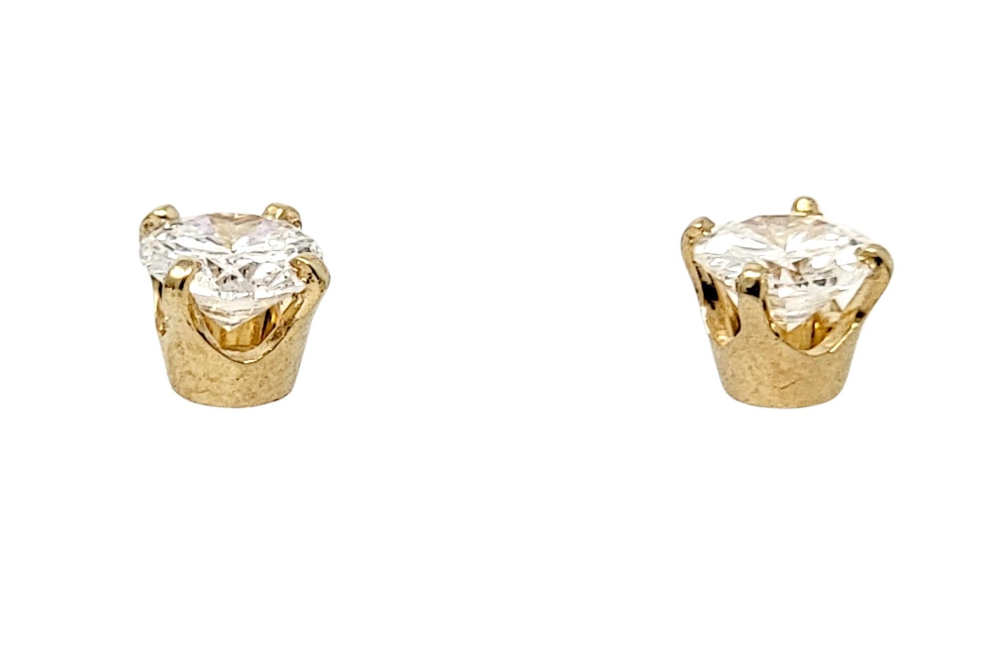 Round Cut 1.10 Carat Total Round Brilliant Solitaire Diamond Stud Earrings in Yellow Gold