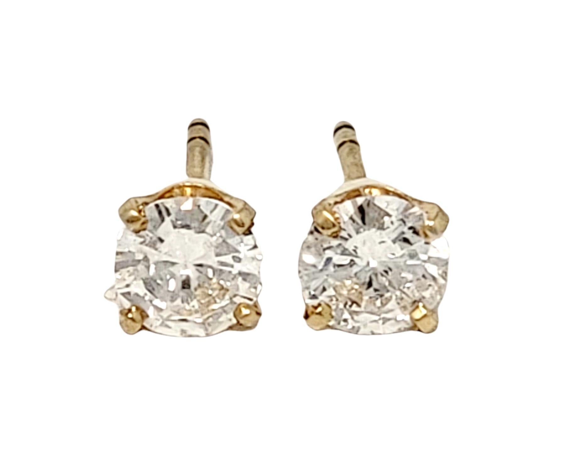 1.10 Carat Total Round Brilliant Solitaire Diamond Stud Earrings in Yellow Gold 1