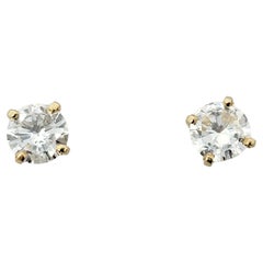 1.10 Carat Total Round Brilliant Solitaire Diamond Stud Earrings in Yellow Gold