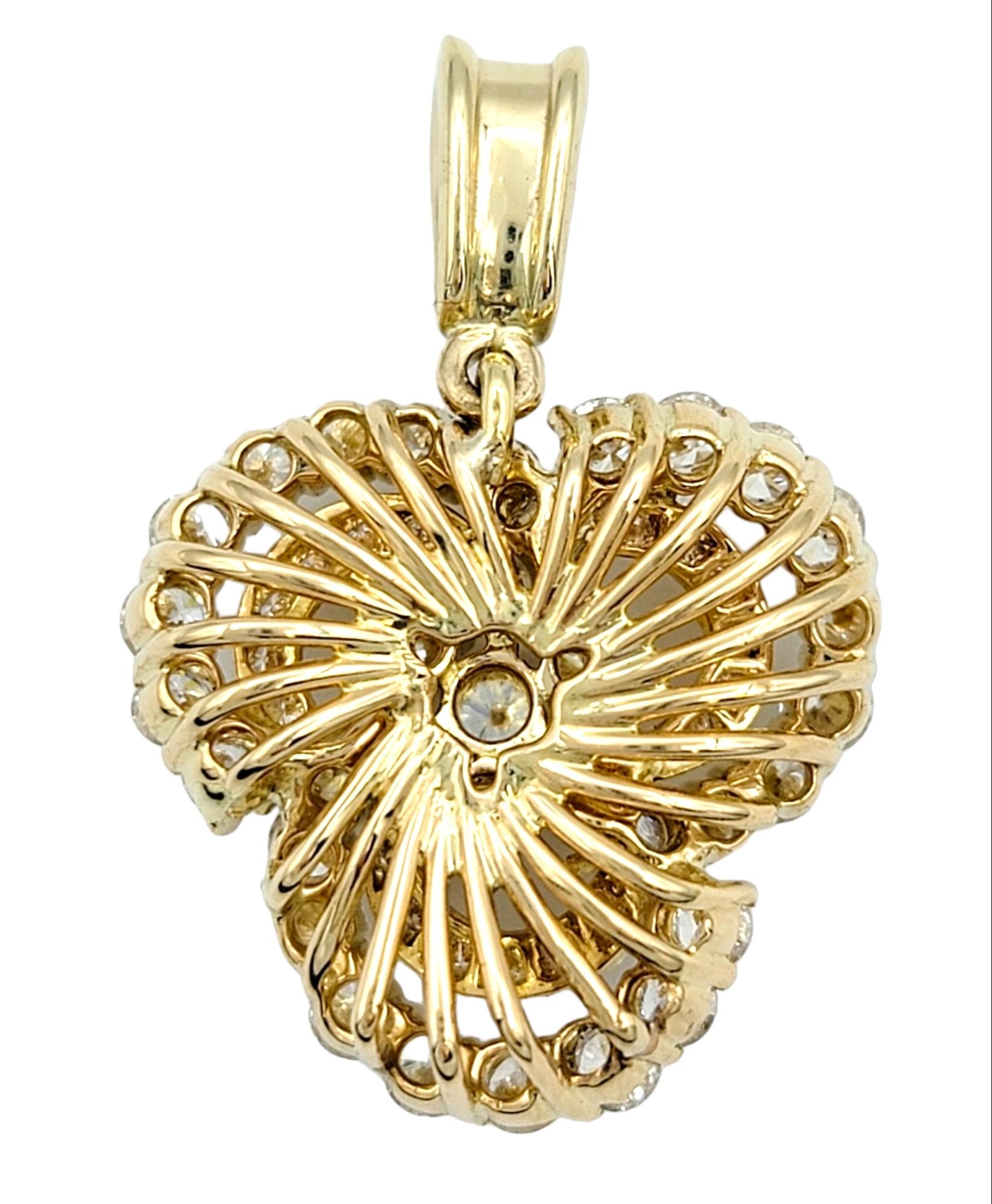 Contemporary 1.10 Carat Total Round Diamond Trefoil Motif Pendant Set in 14 Karat Yellow Gold For Sale