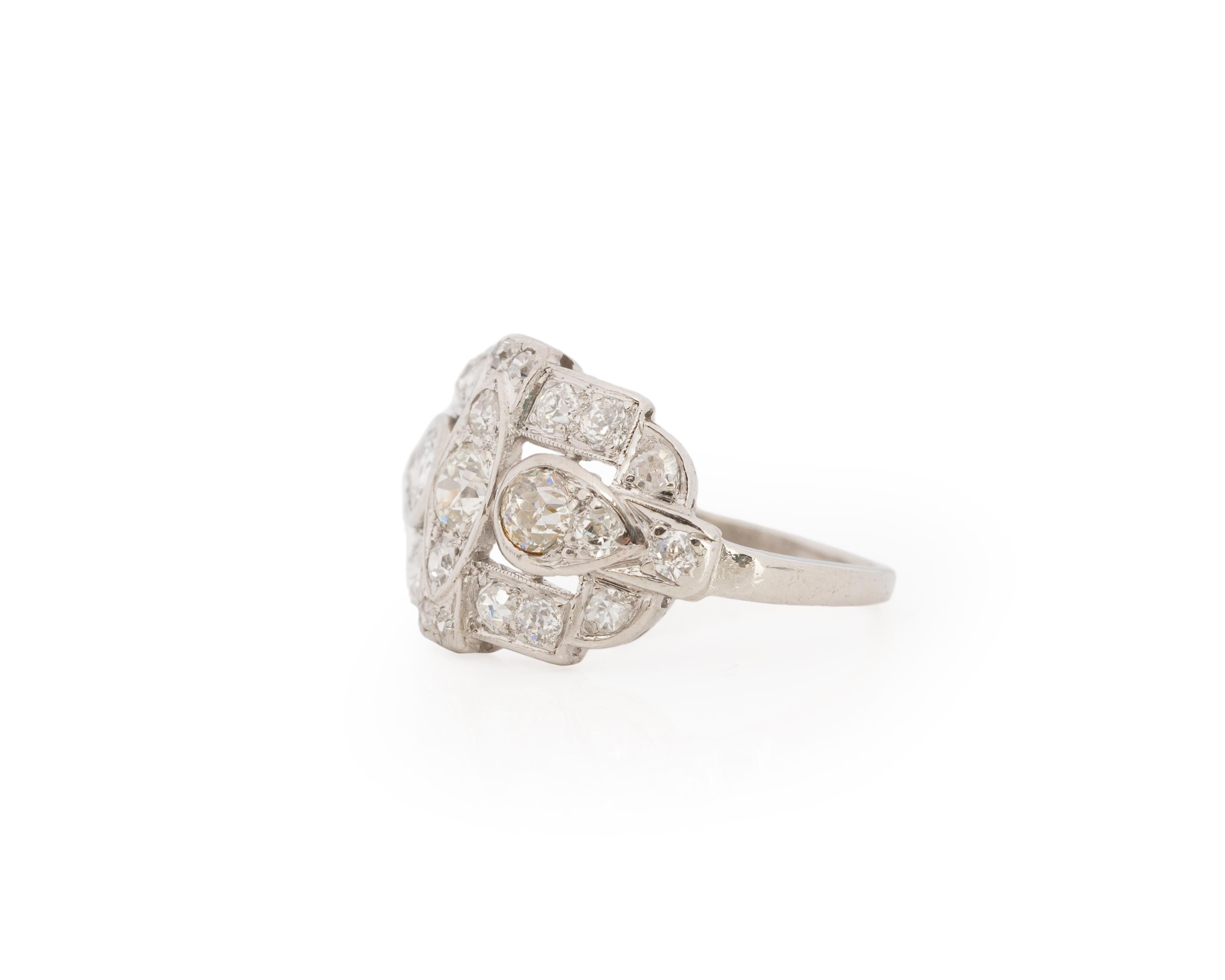 Old European Cut 1.10 Carat Total Weight Art Deco Diamond Platinum Engagement Ring For Sale