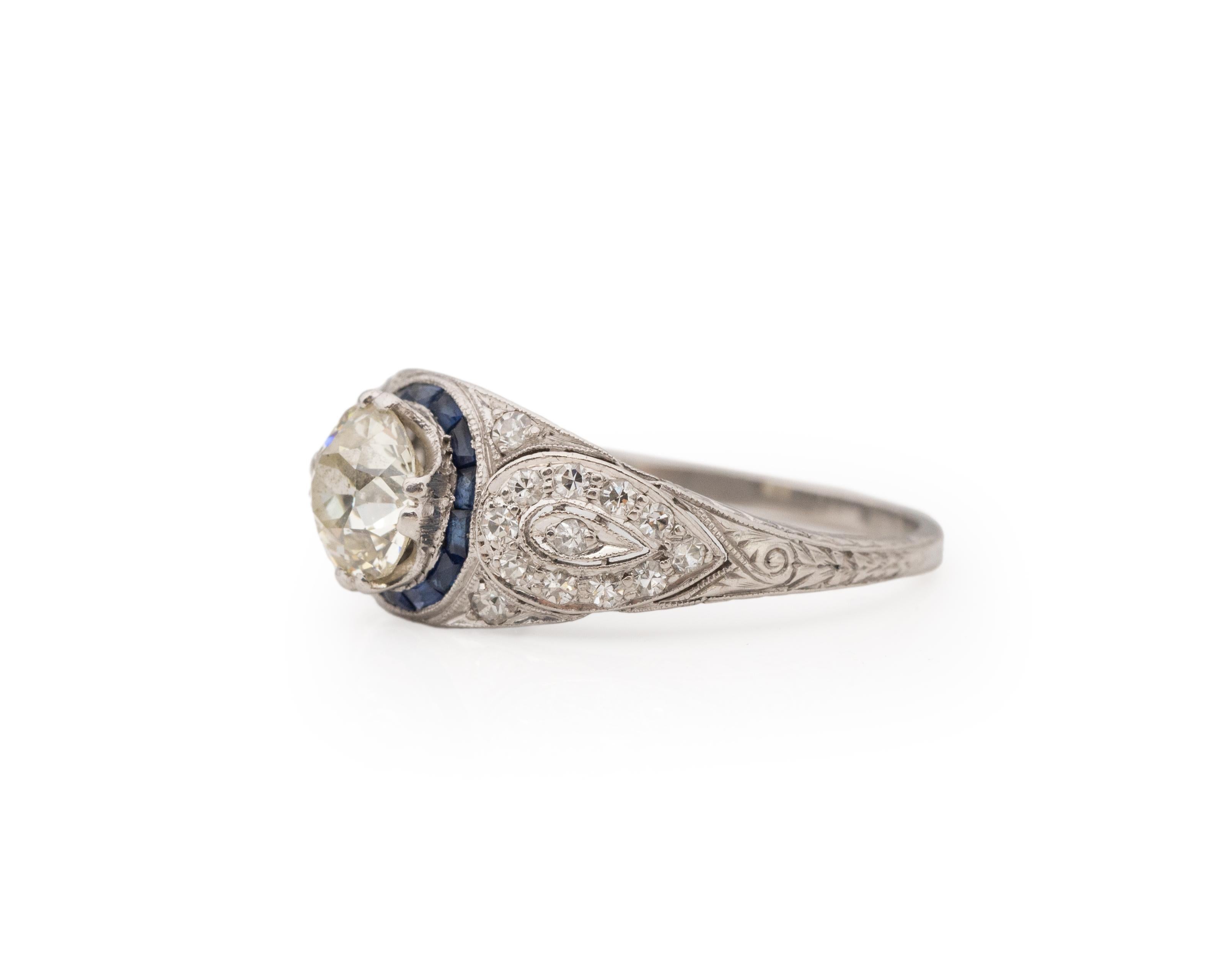 1.10 Carat Total Weight Art Deco Diamond Platinum Engagement Ring For Sale 2