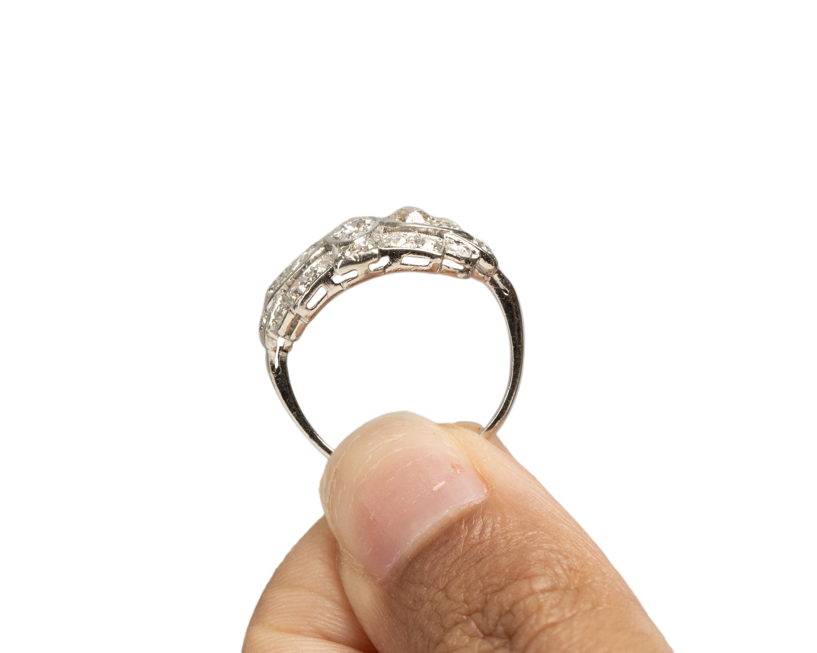 1.10 Carat Total Weight Art Deco Diamond Platinum Engagement Ring For Sale 3
