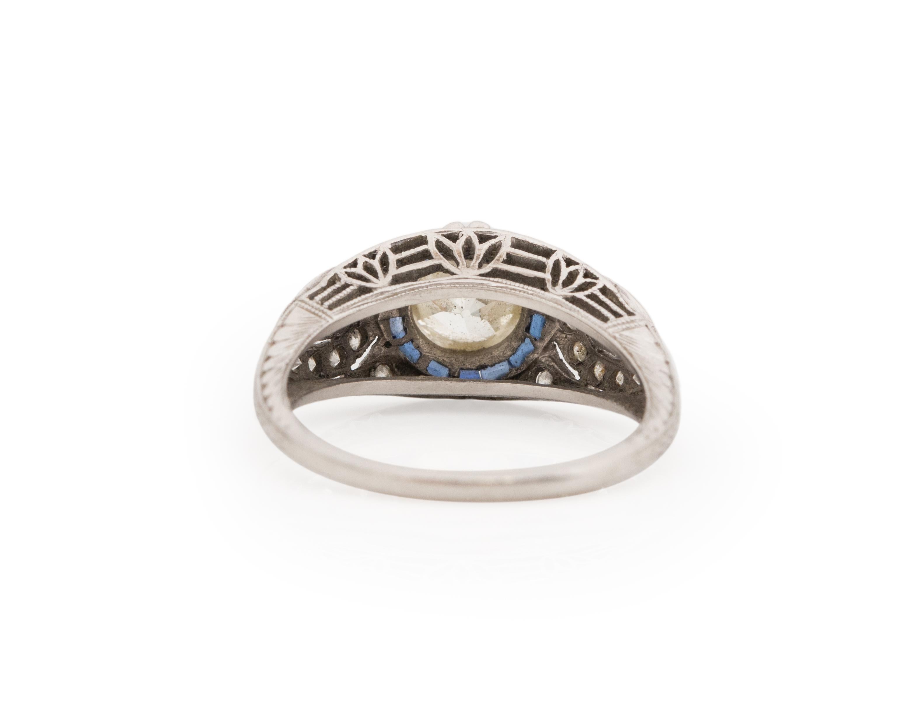 1.10 Carat Total Weight Art Deco Diamond Platinum Engagement Ring For Sale 3